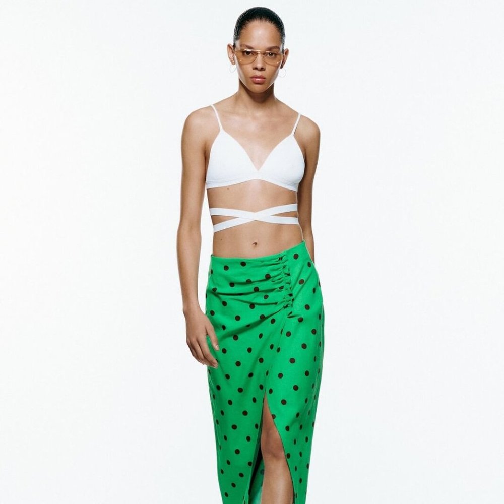 ZARA LINEN POLKA DOT SKIRT 💚